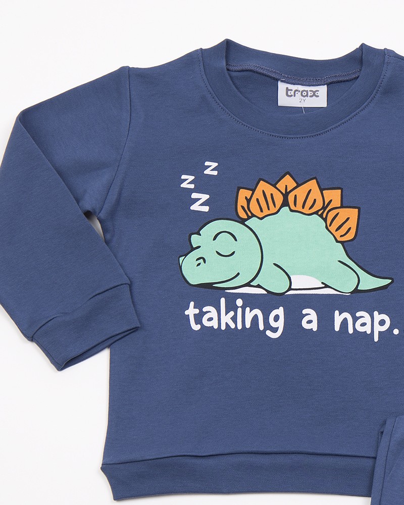 Παιδική Βαμβακερή Πυζάμα με Τύπωμα Taking a Nap Αγόρι (2-6) -Ίντιγκο- 