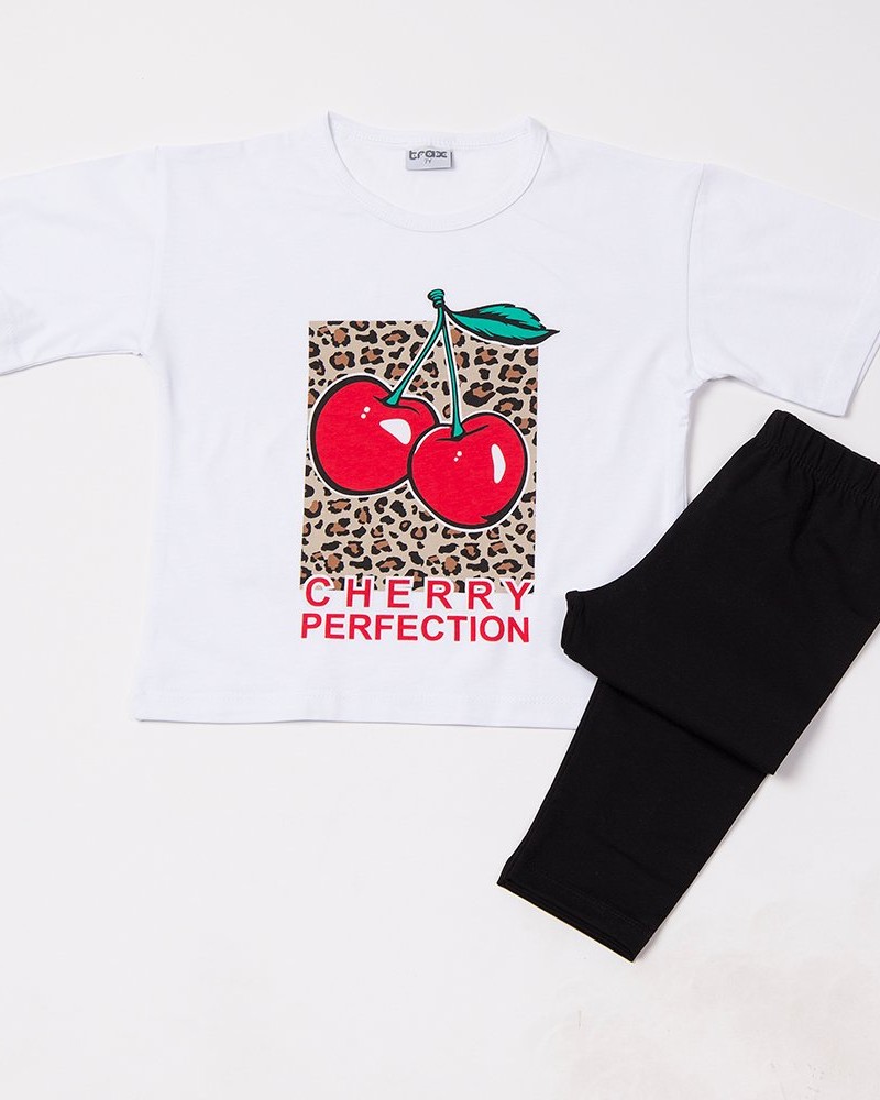 Εφηβικό Μακό Σετ με Μπλούζα Cherry Και Κολάν Κορίτσι (6-16) -Λευκό- 