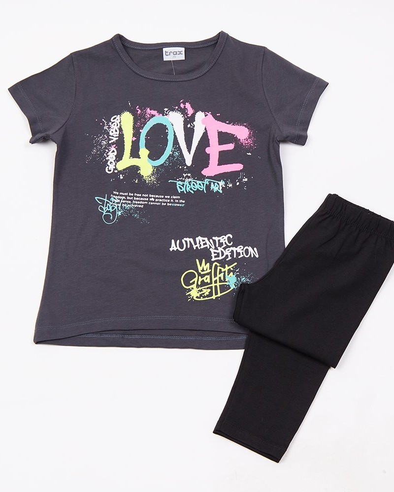 Εφηβικό Μακό Σετ με Μπλούζα Love Και Κολάν Κορίτσι (6-16) -Γραφίτη- 