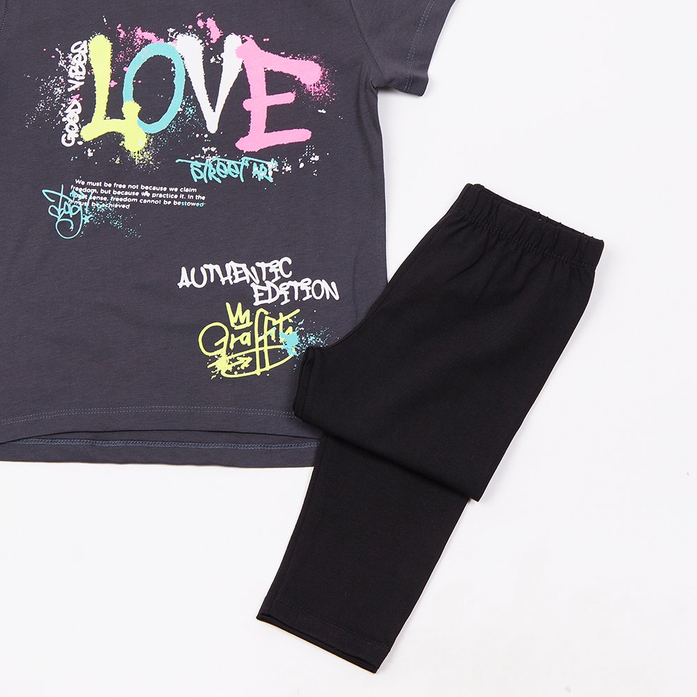 Εφηβικό Μακό Σετ με Μπλούζα Love Και Κολάν Κορίτσι (6-16) -Γραφίτη- 49114