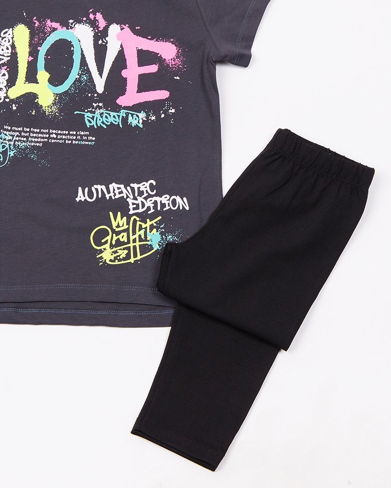 Εφηβικό Μακό Σετ με Μπλούζα Love Και Κολάν Κορίτσι (6-16) -Γραφίτη- 