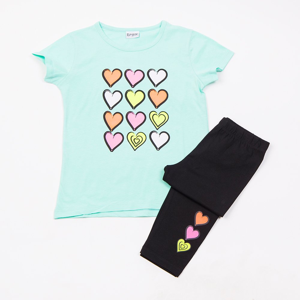 Εφηβικό Μακό Σετ με Μπλούζα Καρδιές Και Κολάν Κορίτσι (6-16) -Τυρκουάζ- 49118