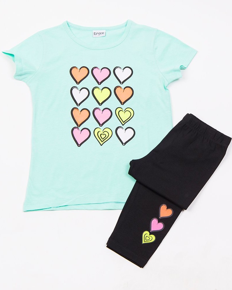 Εφηβικό Μακό Σετ με Μπλούζα Καρδιές Και Κολάν Κορίτσι (6-16) -Τυρκουάζ- 