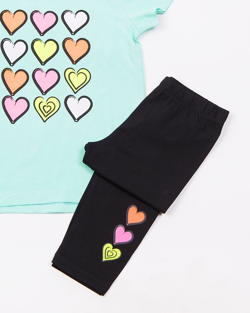 Εφηβικό Μακό Σετ με Μπλούζα Καρδιές Και Κολάν Κορίτσι (6-16) -Τυρκουάζ- 