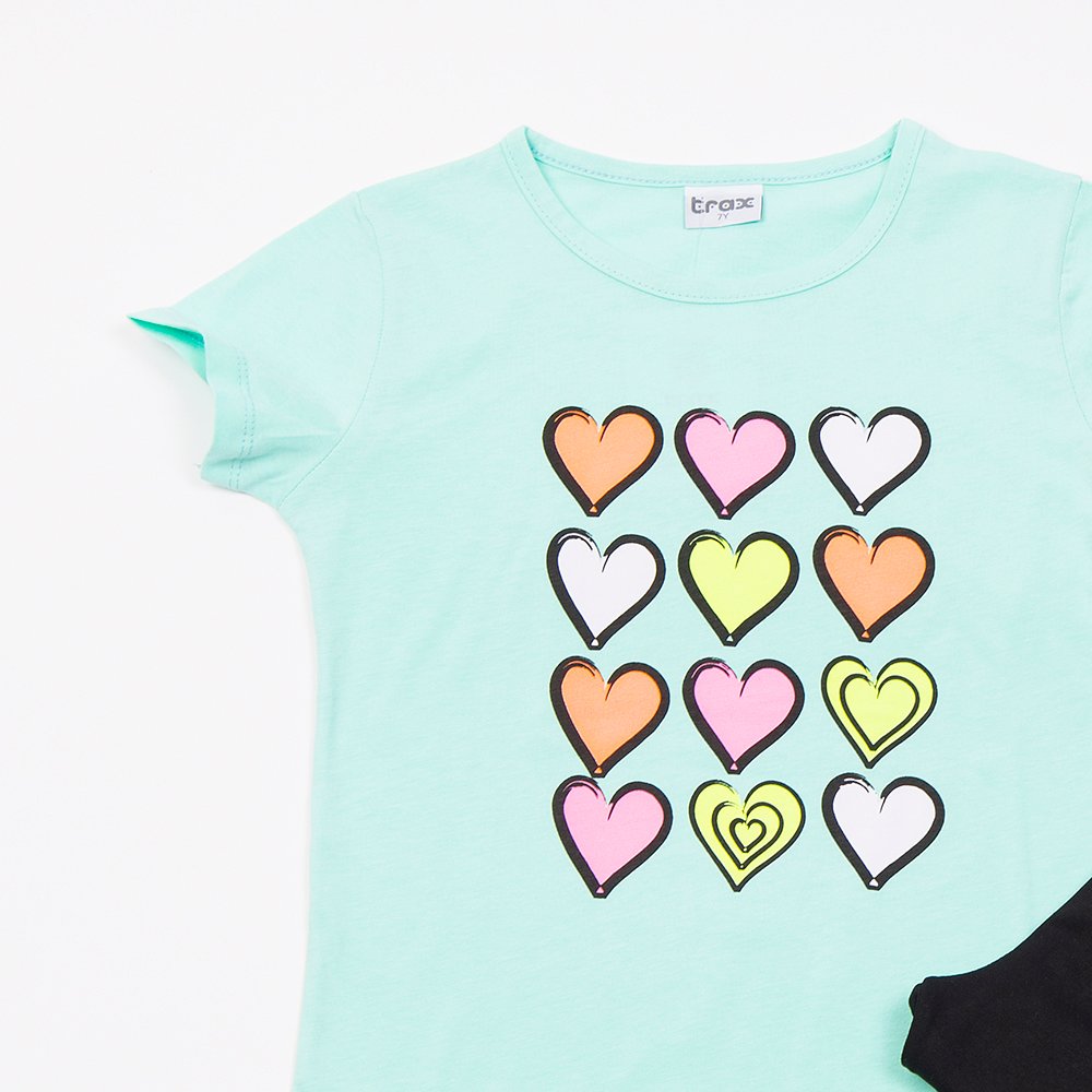 Εφηβικό Μακό Σετ με Μπλούζα Καρδιές Και Κολάν Κορίτσι (6-16) -Τυρκουάζ- 49118