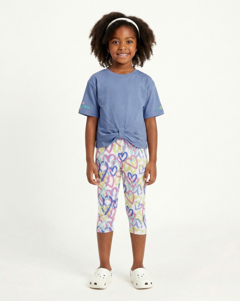 Εφηβικό Σετ με Μπλούζα Και Κολάν Κάπρι Καρδούλες Κορίτσι (6-16) -Μύρτιλο- 