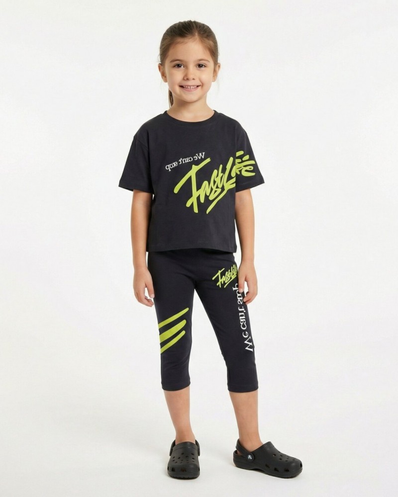 Εφηβικό Μακό Σετ με Μπλούζα Και Κολάν Κάπρι Κορίτσι (6-16) -Γραφίτη- 