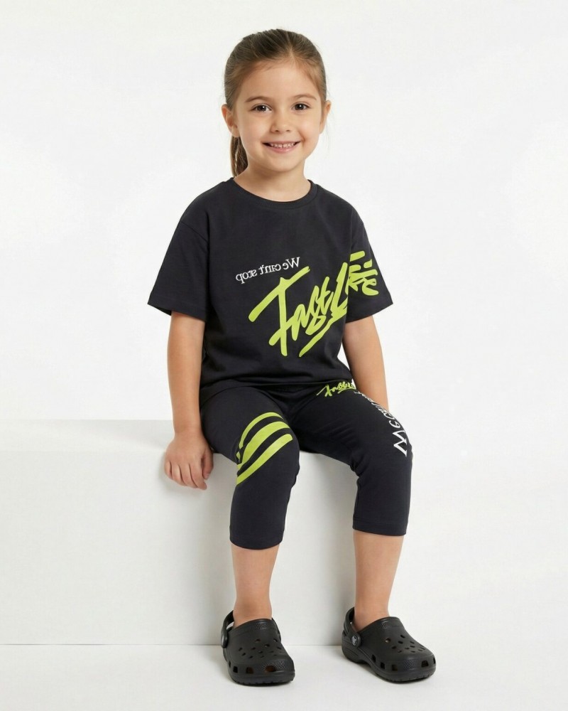 Εφηβικό Μακό Σετ με Μπλούζα Και Κολάν Κάπρι Κορίτσι (6-16) -Γραφίτη- 