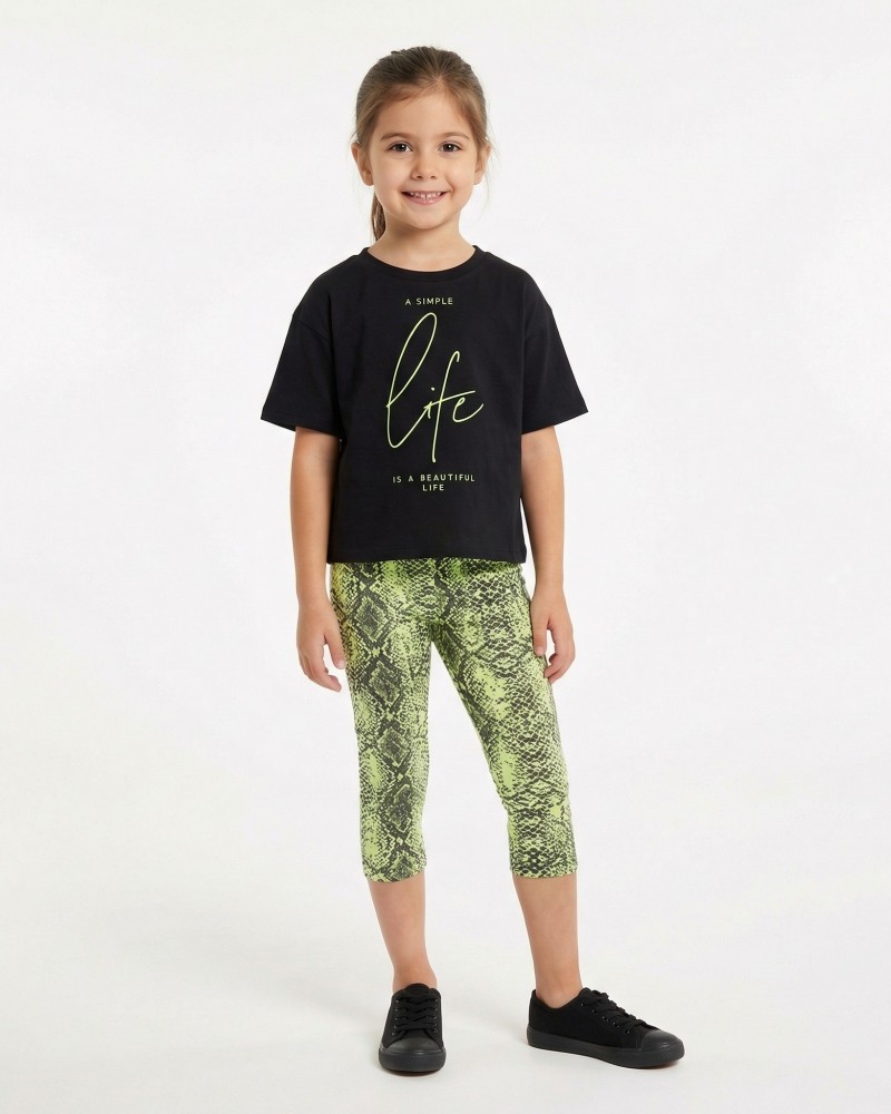 Εφηβικό Σετ με Μπλούζα Simple Life Και Κολάν Κάπρι Κορίτσι (6-16) -Μαύρο- 