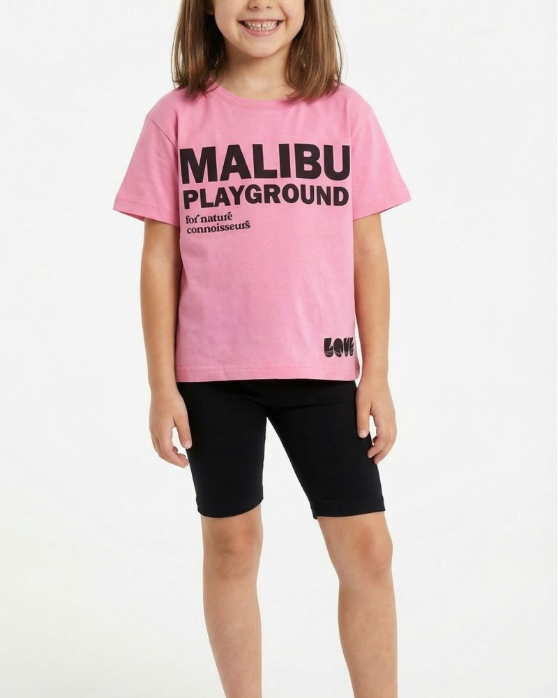 Εφηβικό Σετ με Μπλούζα Malibu Και Σορτς Ποδηλατικό Κορίτσι (6-16) -Ροζ- 