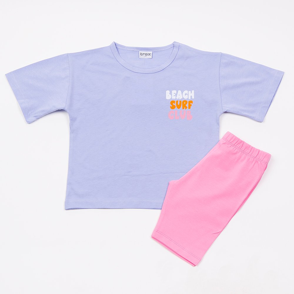 Εφηβικό Σετ με Μπλουζάκι Beach Surf Και Σορτς Ποδηλατικό Κορίτσι (6-16) -Λιλά- 49126
