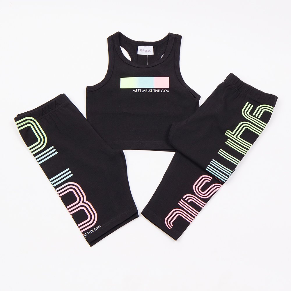 Εφηβικό Σετ 3τμχ με Τοπ Gym, Κολάν και Κολάν Ποδηλατικό Κορίτσι (6-16) -Μαύρο- 49142