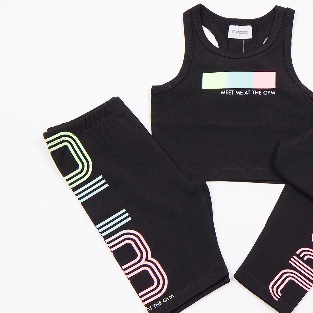 Εφηβικό Σετ 3τμχ με Τοπ Gym, Κολάν και Κολάν Ποδηλατικό Κορίτσι (6-16) -Μαύρο- 49142
