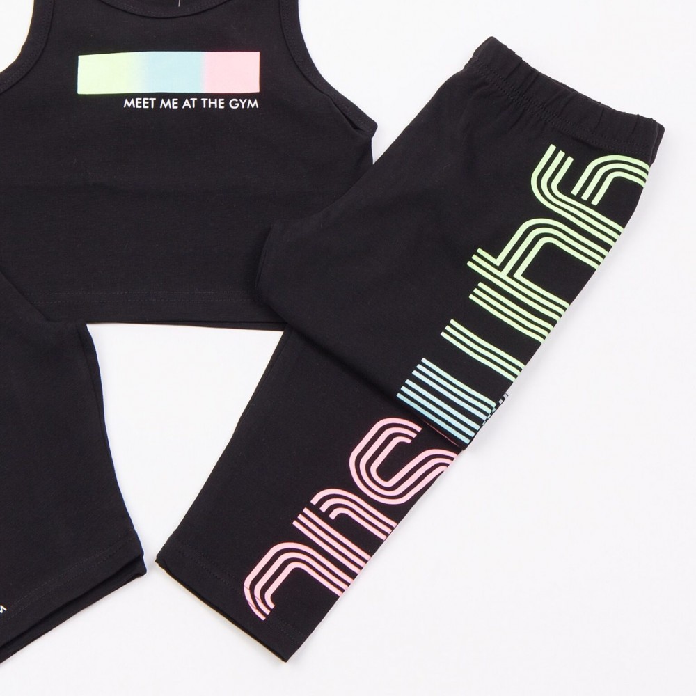 Εφηβικό Σετ 3τμχ με Τοπ Gym, Κολάν και Κολάν Ποδηλατικό Κορίτσι (6-16) -Μαύρο- 49142