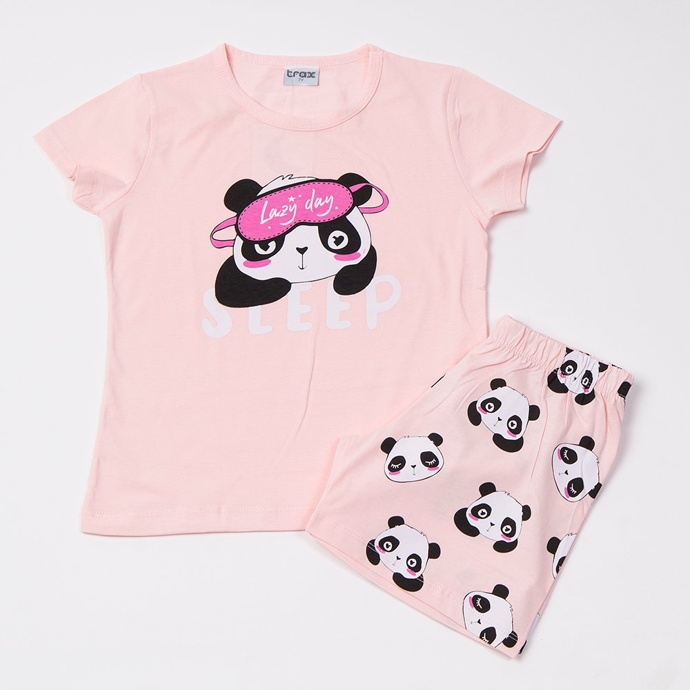 Εφηβική Βαμβακερή Πιτζάμα Με Τύπωμα Panda Sleep Κορίτσι (6-16) -Κουφετί- 49190
