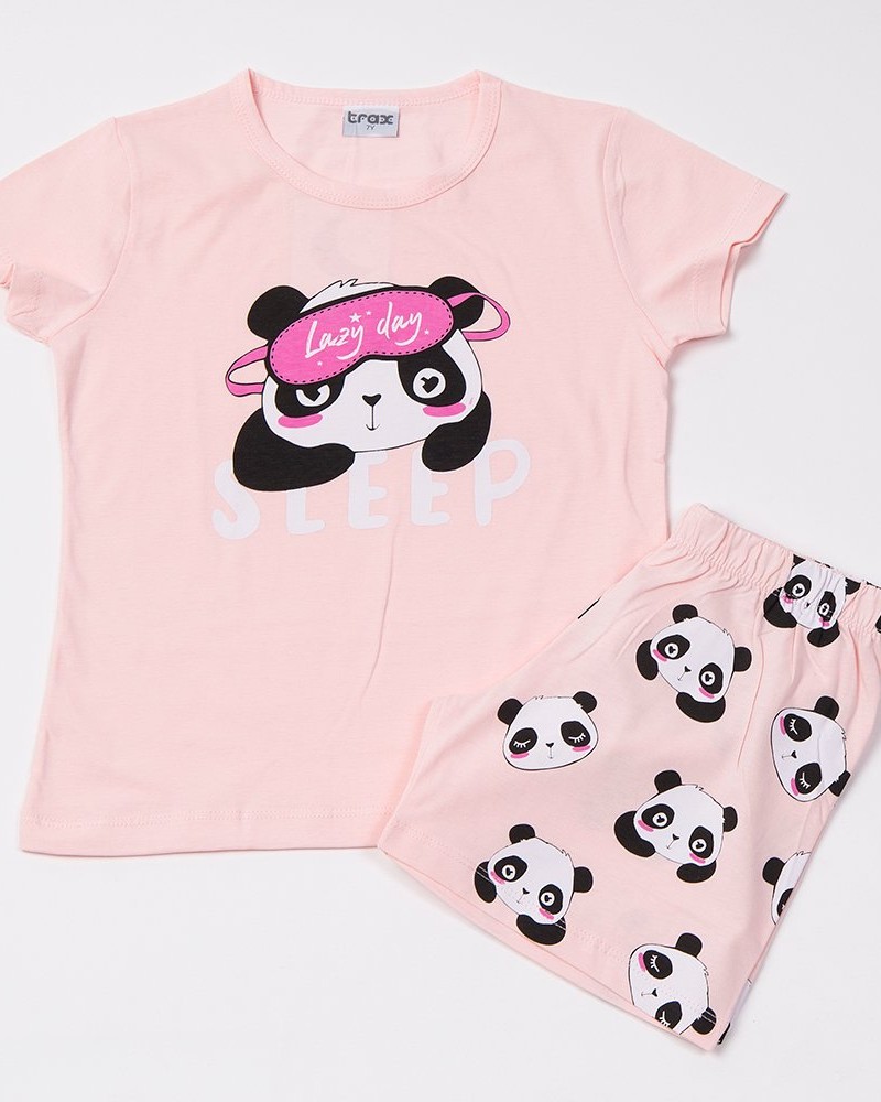 Εφηβική Βαμβακερή Πιτζάμα Με Τύπωμα Panda Sleep Κορίτσι (6-16) -Κουφετί- 