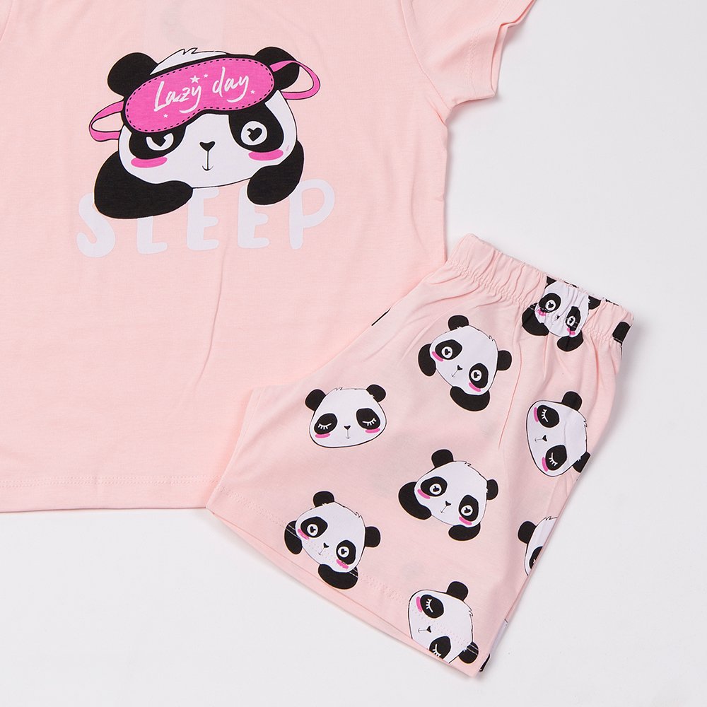 Εφηβική Βαμβακερή Πιτζάμα Με Τύπωμα Panda Sleep Κορίτσι (6-16) -Κουφετί- 49190