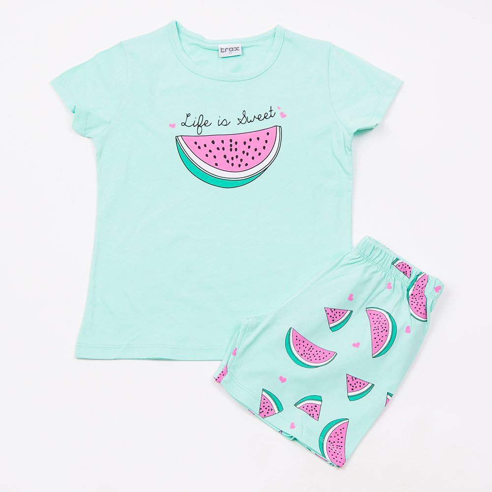 Εφηβική Βαμβακερή Πιτζάμα Με Τύπωμα Καρπούζι Κορίτσι (6-16) -Τυρκουάζ- 49191