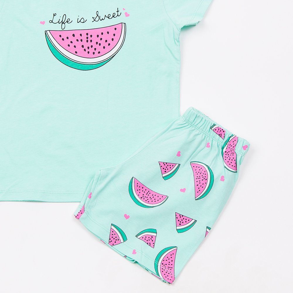 Εφηβική Βαμβακερή Πιτζάμα Με Τύπωμα Καρπούζι Κορίτσι (6-16) -Τυρκουάζ- 49191