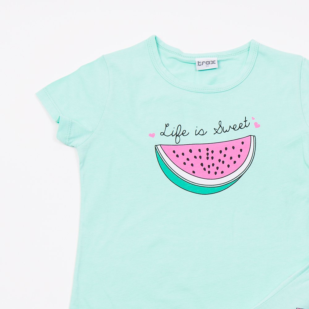 Εφηβική Βαμβακερή Πιτζάμα Με Τύπωμα Καρπούζι Κορίτσι (6-16) -Τυρκουάζ- 49191