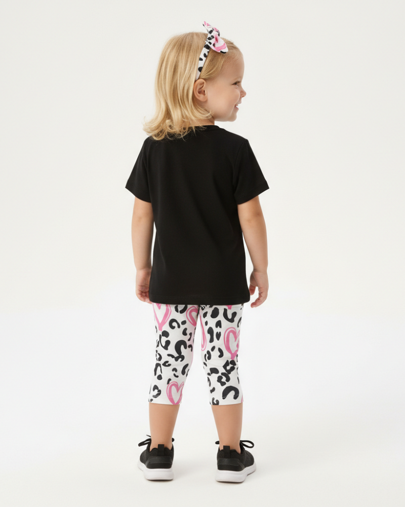 Παιδικό Σετ 3Τμχ με Μπλουζάκι Γατάκι, Κολάν Κάπρι και Κορδέλα Κορίτσι (2-6) -Μαύρο- 