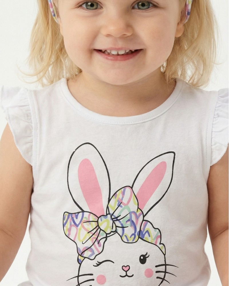 Παιδικό Σετ 3Τμχ με Μπλουζάκι Κουνελάκι, Κολάν Ποδηλατικό και Κορδέλα Κορίτσι (2-6) -Λευκό- 