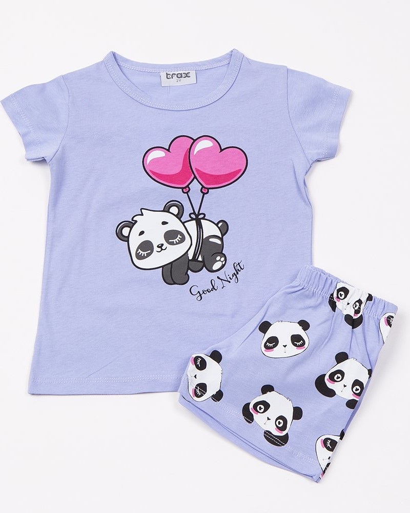 Παιδική Βαμβακερή Πιζάμα με Τύπωμα Panda για Κορίτσι (2-6) -Λεβάντα- 