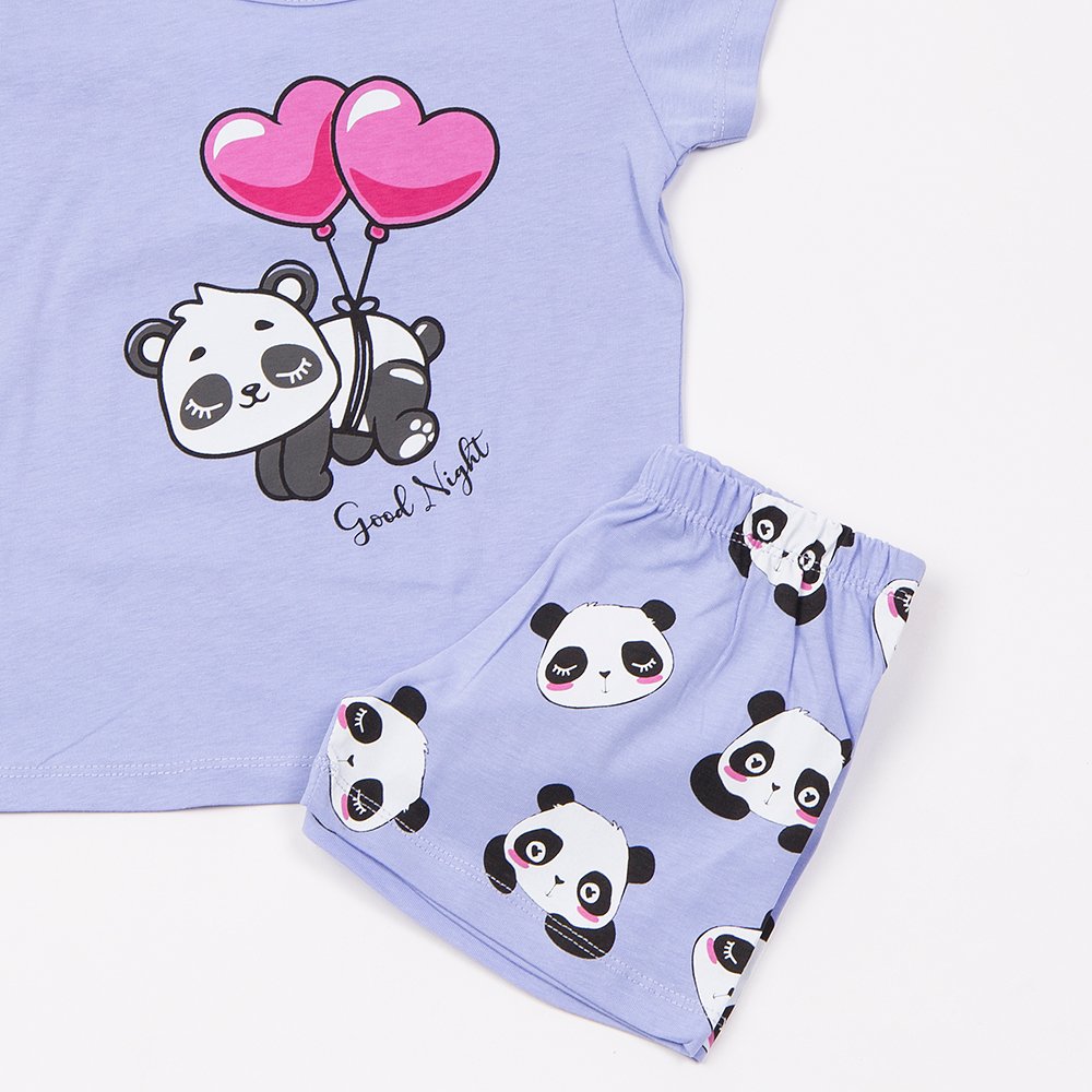 Παιδική Βαμβακερή Πιζάμα με Τύπωμα Panda για Κορίτσι (2-6) -Λεβάντα- 49290