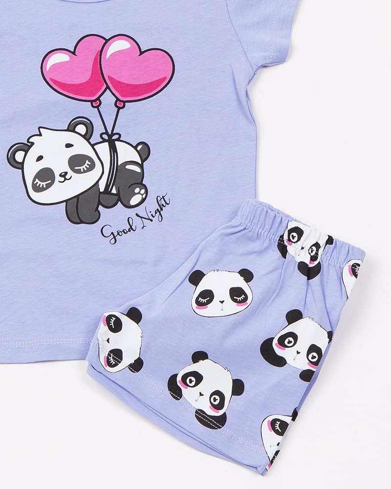 Παιδική Βαμβακερή Πιζάμα με Τύπωμα Panda για Κορίτσι (2-6) -Λεβάντα- 