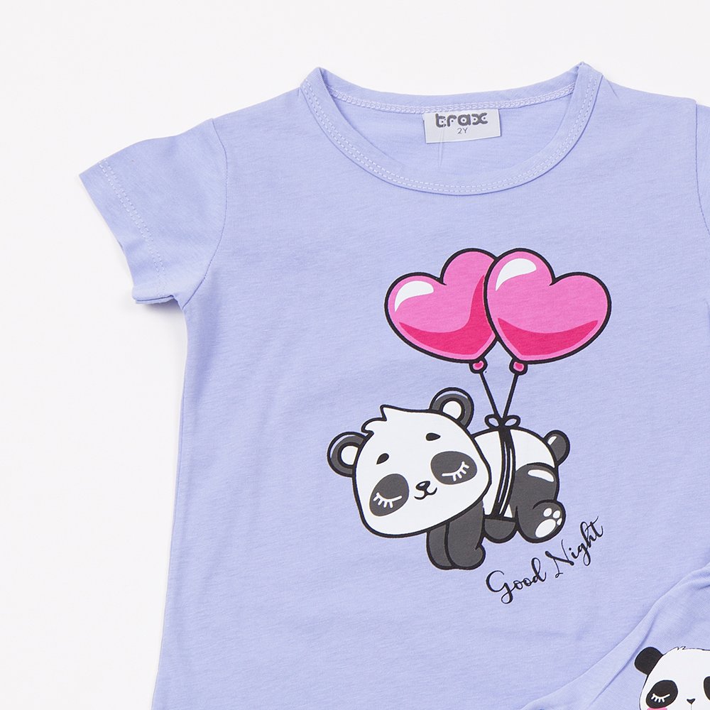 Παιδική Βαμβακερή Πιζάμα με Τύπωμα Panda για Κορίτσι (2-6) -Λεβάντα- 49290