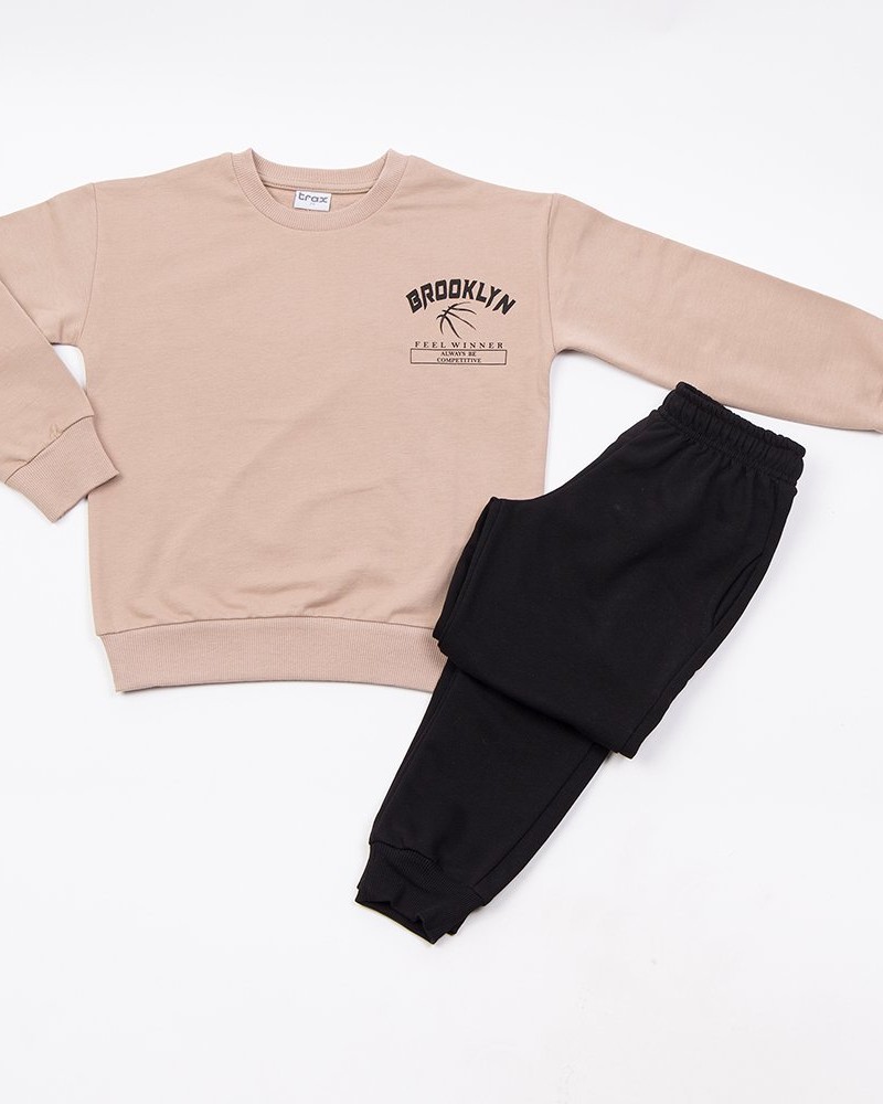 Εφηβικό Σετ Φούτερ Φόρμα Εποχής με Τύπωμα Brooklyn Αγόρι (6-16) -Άμμου- 