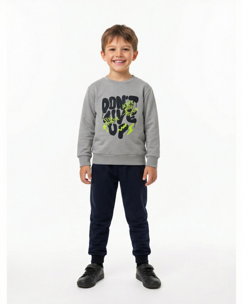 Εφηβικό Σετ Φούτερ Φόρμα Εποχής με Τύπωμα Don't Give Up Αγόρι (6-16) -Γκρι- 
