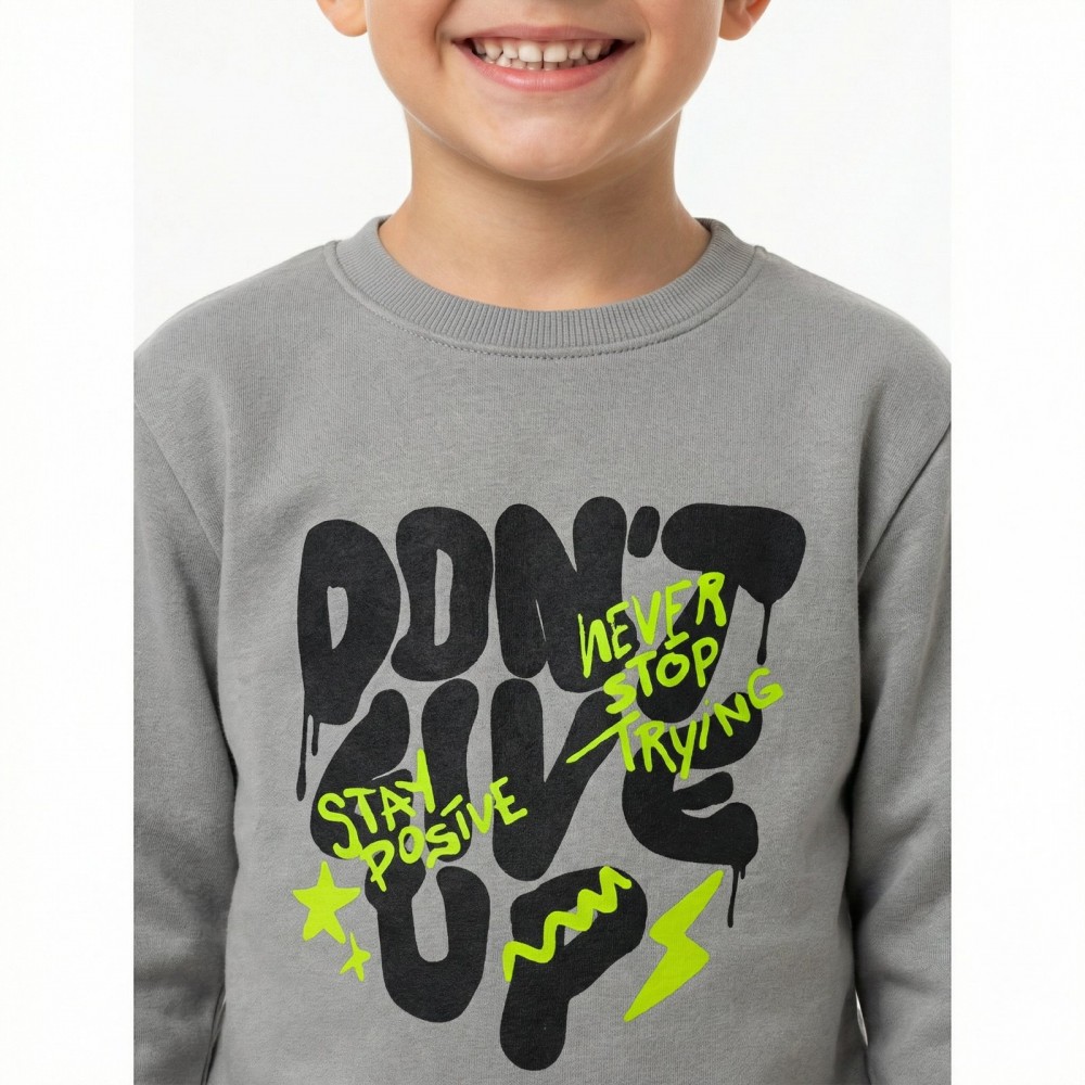 Εφηβικό Σετ Φούτερ Φόρμα Εποχής με Τύπωμα Don't Give Up Αγόρι (6-16) -Γκρι- 49309