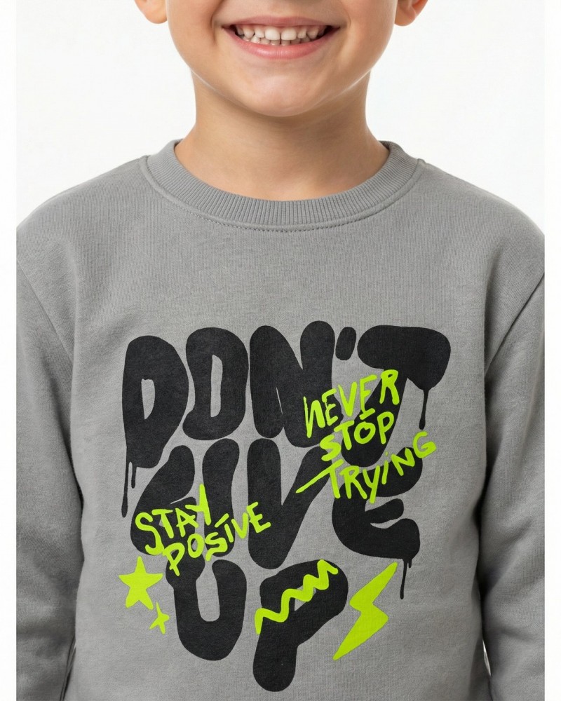 Εφηβικό Σετ Φούτερ Φόρμα Εποχής με Τύπωμα Don't Give Up Αγόρι (6-16) -Γκρι- 