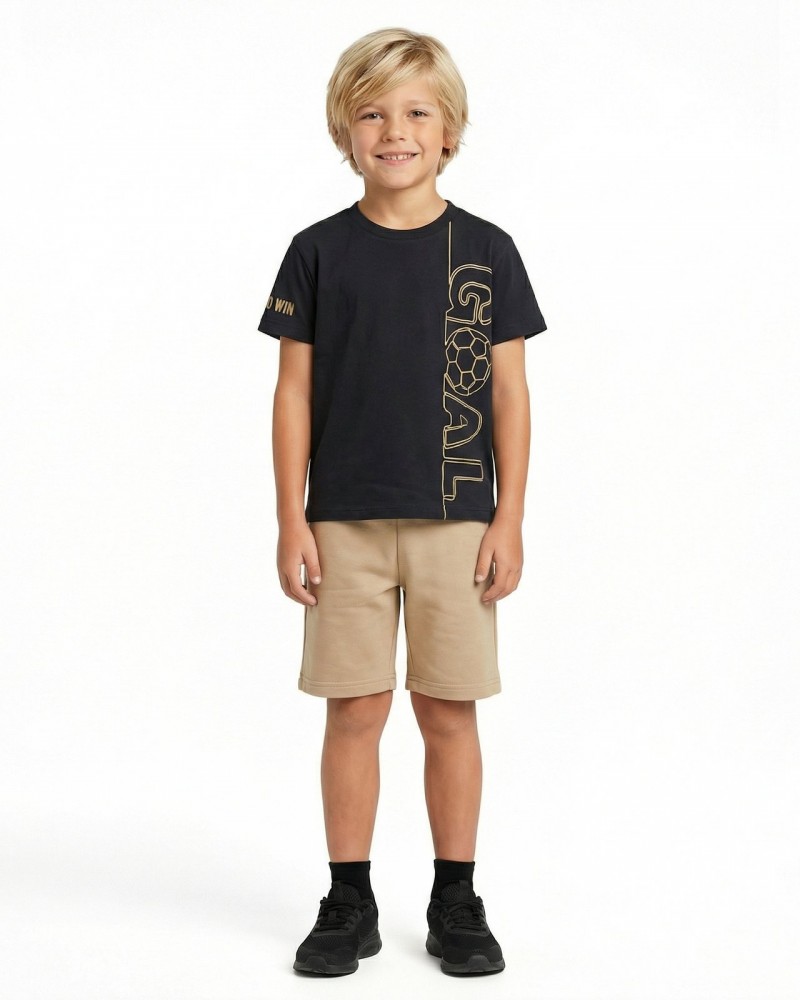 Εφηβικό Σετ Μακό με Μπλούζα Goal Ποδόσφαιρο και Βερμούδα Αγόρι (6-16) –Γραφίτη– 