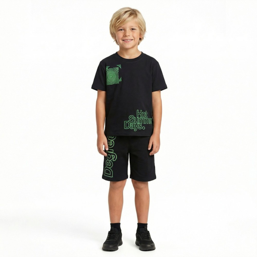 Εφηβικό Σετ Μακό με Μπλούζα Hot Summer Days και Βερμούδα Αγόρι (6-16) –Μαύρο– 49326