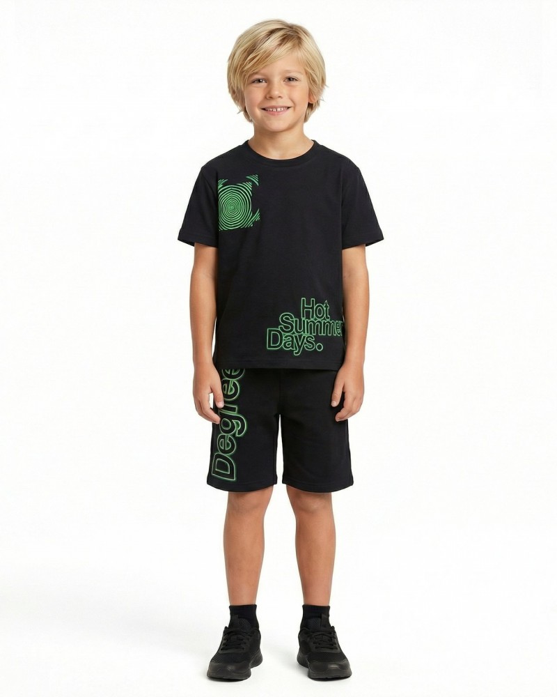 Εφηβικό Σετ Μακό με Μπλούζα Hot Summer Days και Βερμούδα Αγόρι (6-16) –Μαύρο– 