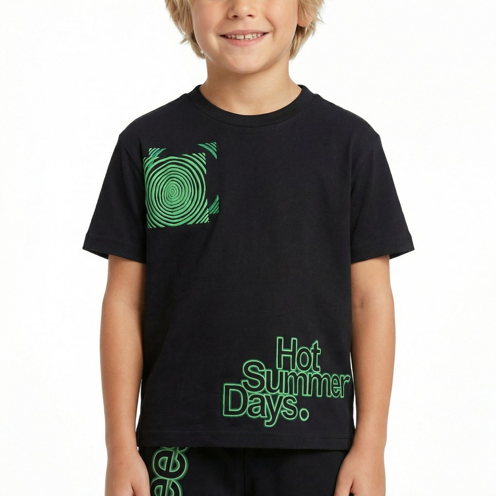 Εφηβικό Σετ Μακό με Μπλούζα Hot Summer Days και Βερμούδα Αγόρι (6-16) –Μαύρο– 49326