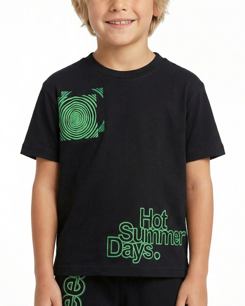 Εφηβικό Σετ Μακό με Μπλούζα Hot Summer Days και Βερμούδα Αγόρι (6-16) –Μαύρο– 