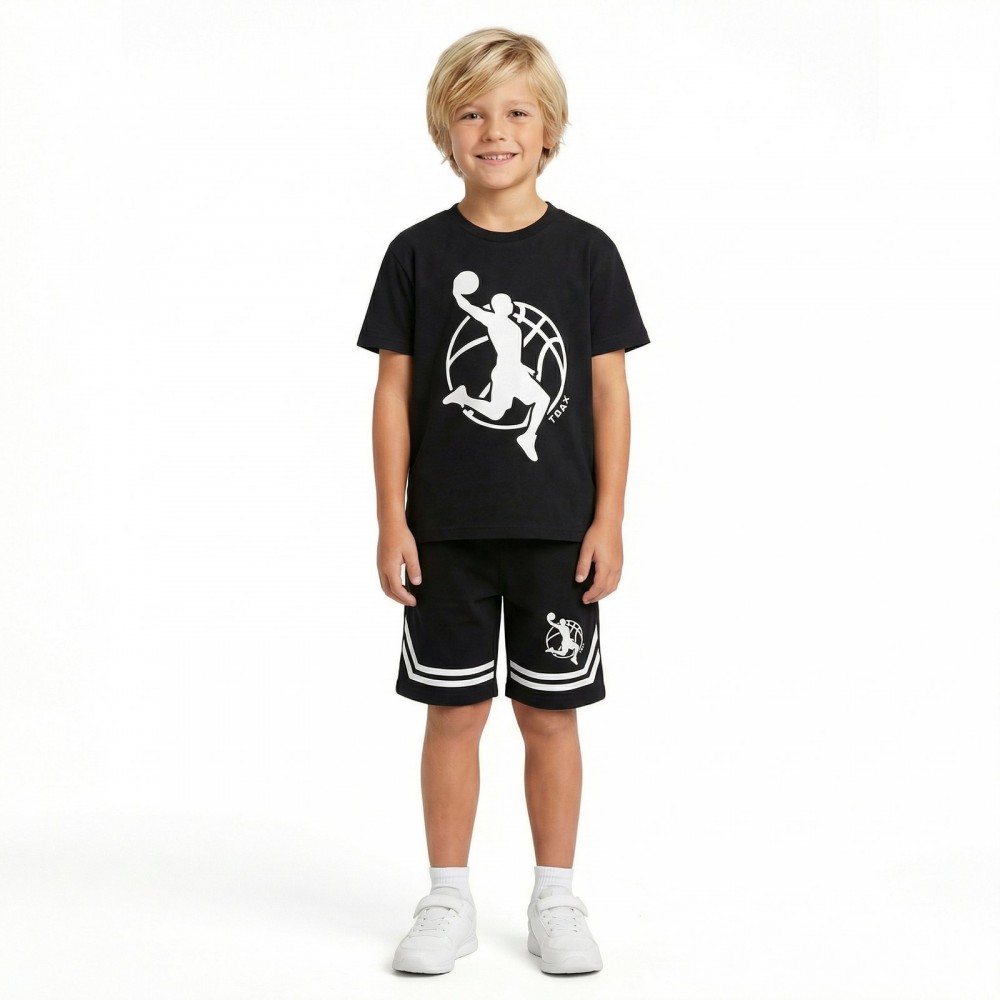 Εφηβικό Σετ Μακό με Μπλούζα Μπάσκετ και Βερμούδα Αγόρι (6-16) –Μαύρο– 49343