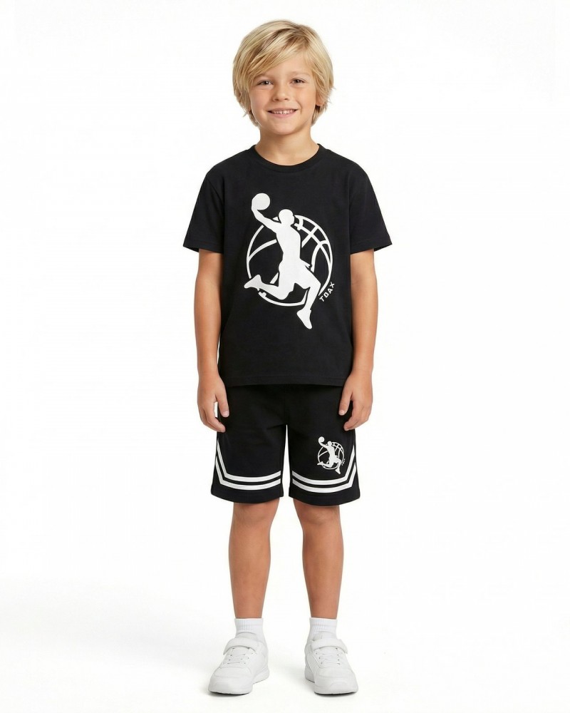 Εφηβικό Σετ Μακό με Μπλούζα Μπάσκετ και Βερμούδα Αγόρι (6-16) –Μαύρο– 