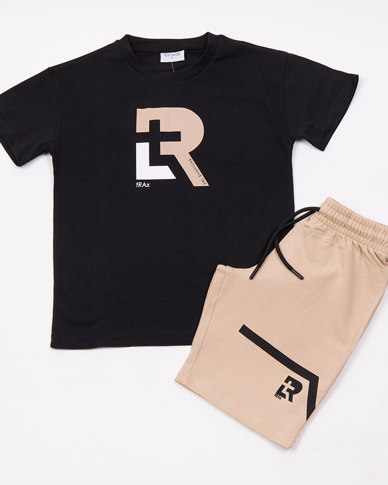 Εφηβικό Σετ Μακό Μπλούζα με Τύπωμα και Βερμούδα Αγόρι (6-16) –Μαύρο– 