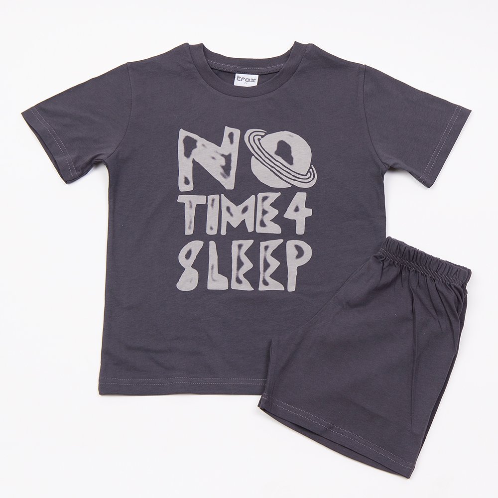 Εφηβική Βαμβακερή Πιτζάμα Με Τύπωμα No Time 4 Sleep Αγόρι (6-16) -Γραφίτη- 49390