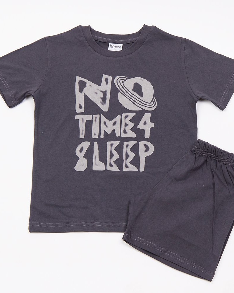Εφηβική Βαμβακερή Πιτζάμα Με Τύπωμα No Time 4 Sleep Αγόρι (6-16) -Γραφίτη- 