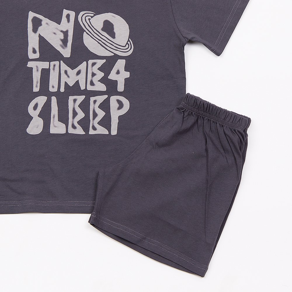 Εφηβική Βαμβακερή Πιτζάμα Με Τύπωμα No Time 4 Sleep Αγόρι (6-16) -Γραφίτη- 49390