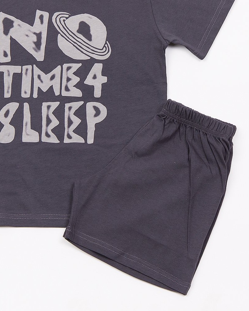 Εφηβική Βαμβακερή Πιτζάμα Με Τύπωμα No Time 4 Sleep Αγόρι (6-16) -Γραφίτη- 