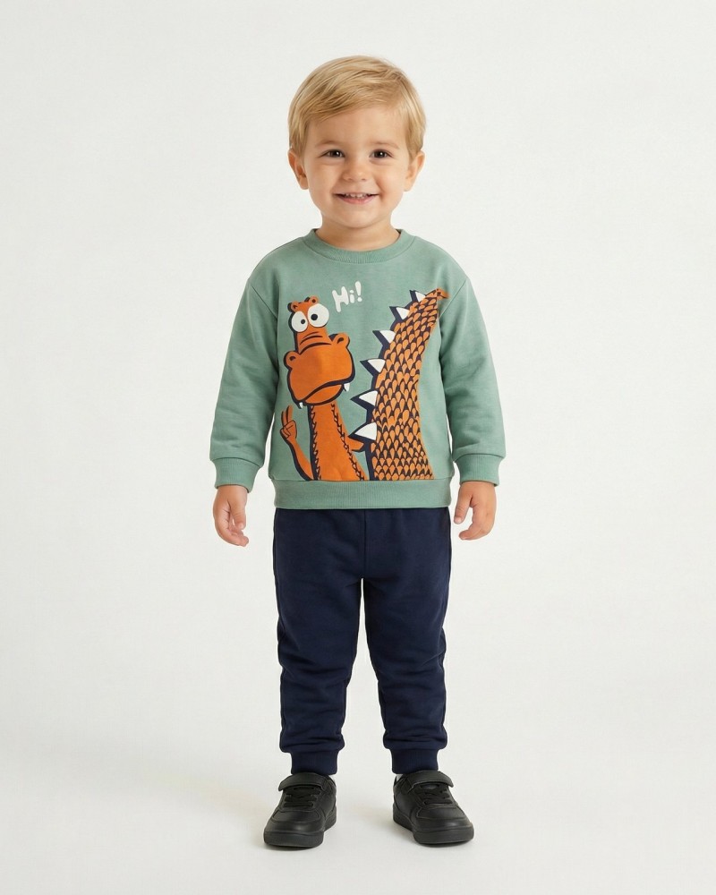 Παιδικό Σετ Φούτερ Φόρμα Εποχής με Τύπωμα Κροκοδειλάκι Αγόρι (2-6) -Μέντα- 