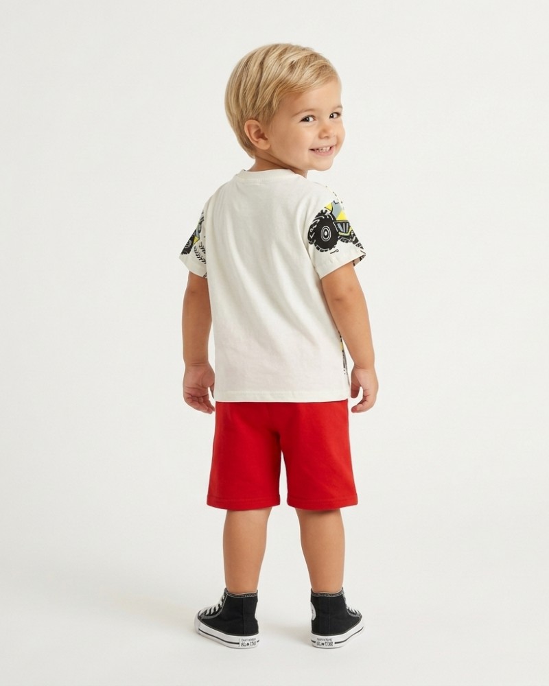Παιδικό Σετ Μακό με Μπλούζα Αυτοκίνητα 4χ4 και Βερμούδα Αγόρι (2-6) –Εκρού– 