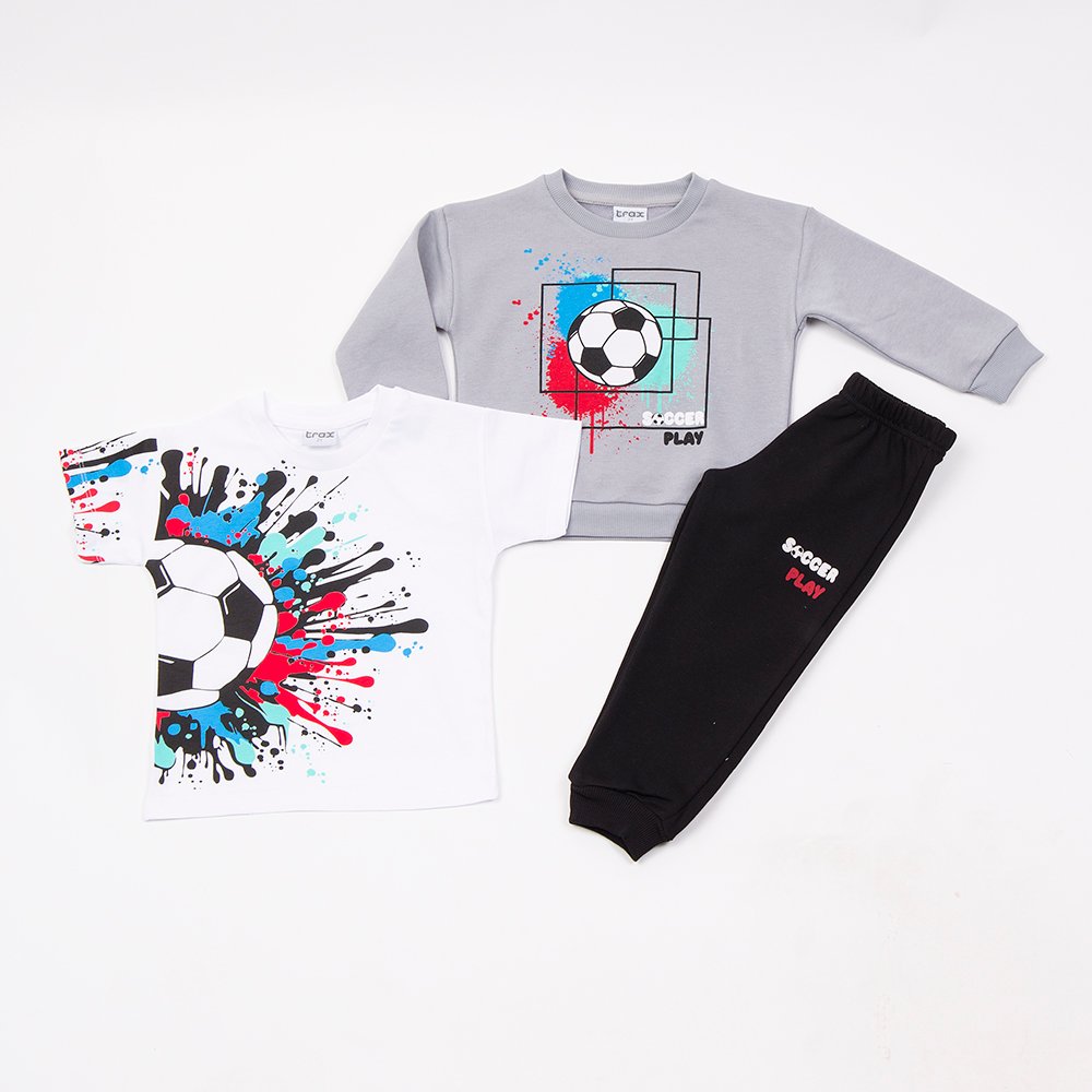 Παιδικό Σετ 3Τμχ Φούτερ Φόρμα Εποχής με Μακό Μπλούζα Soccer Play Αγόρι (2-6) -Γκρι-  49444