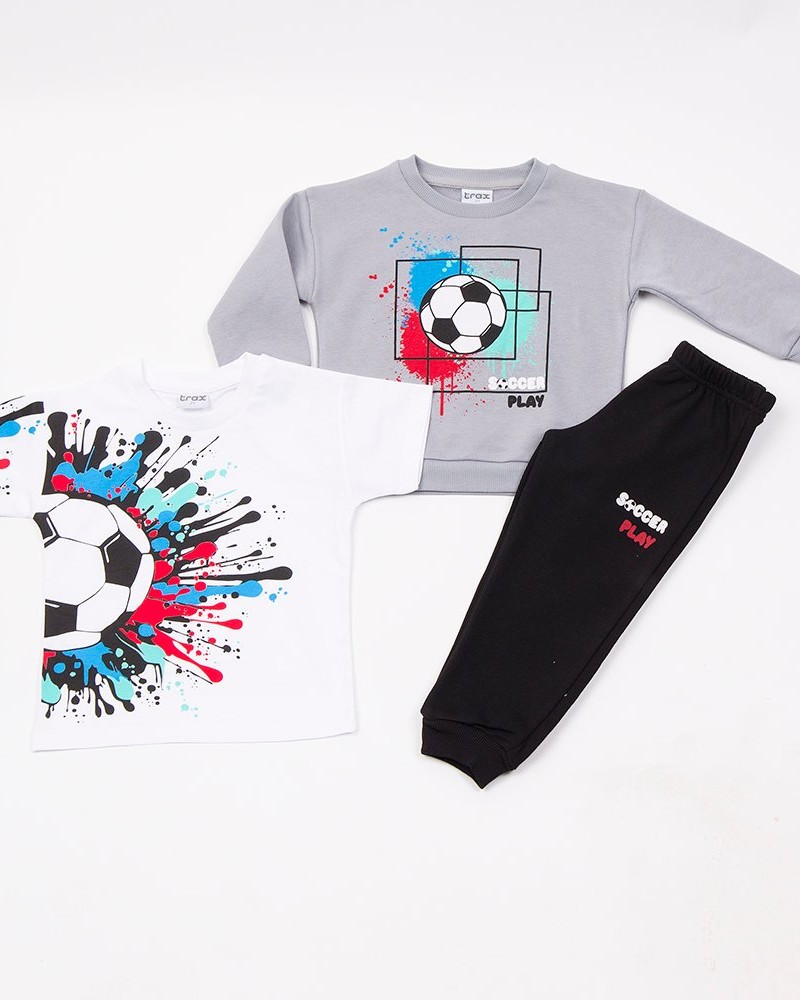 Παιδικό Σετ 3Τμχ Φούτερ Φόρμα Εποχής με Μακό Μπλούζα Soccer Play Αγόρι (2-6) -Γκρι-  